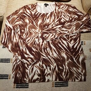 Talbots Brown and Cream Printed Button-Front Cardigan
